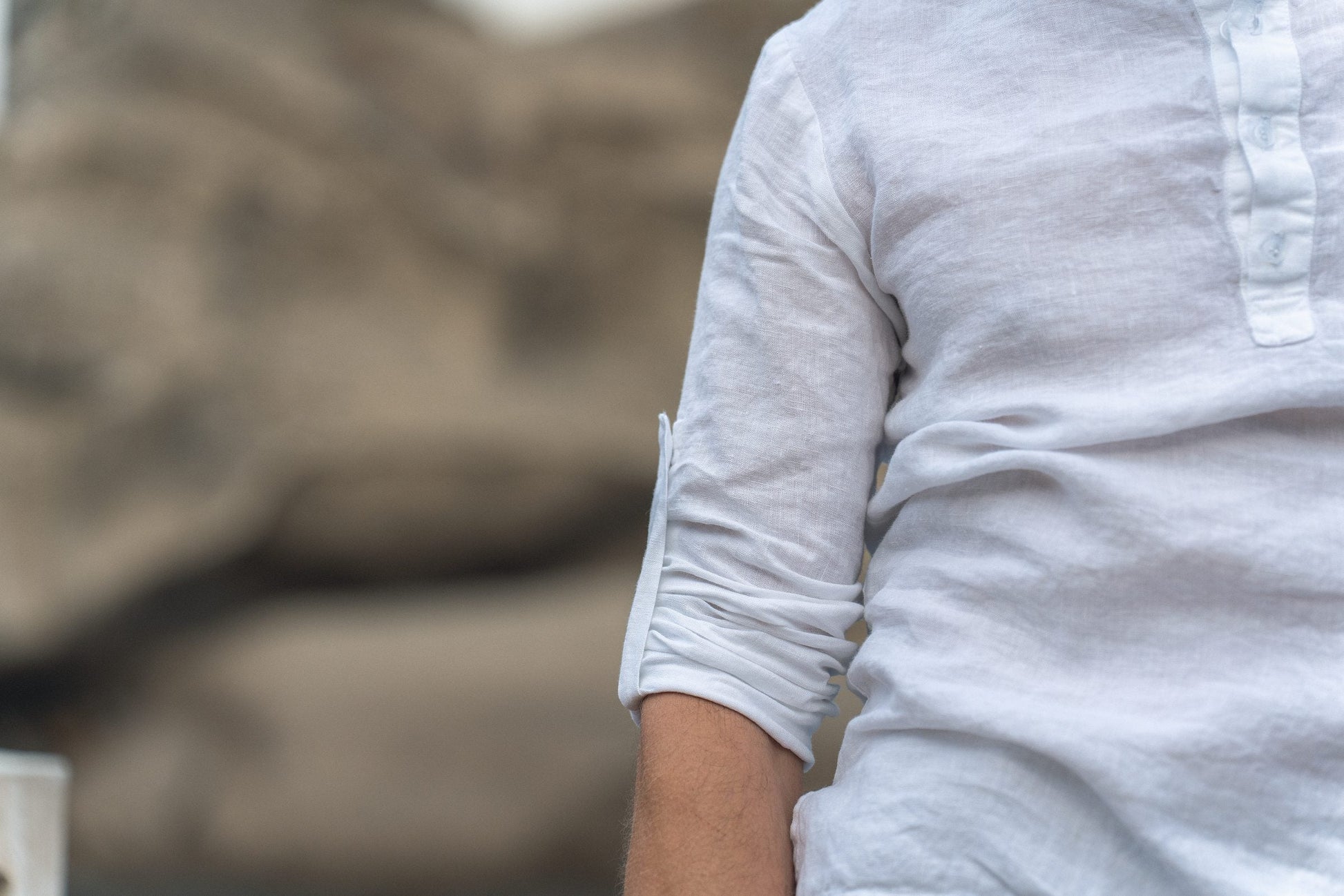 Men's Casual Linen Shirt with Rolled-Up Long Sleeves - Available in Multiple Colors Sewing Fiesta