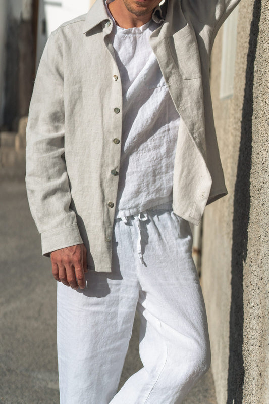 Thick linen: Long-Sleeve Classic Linen Shirt / Summer Jacket for Men