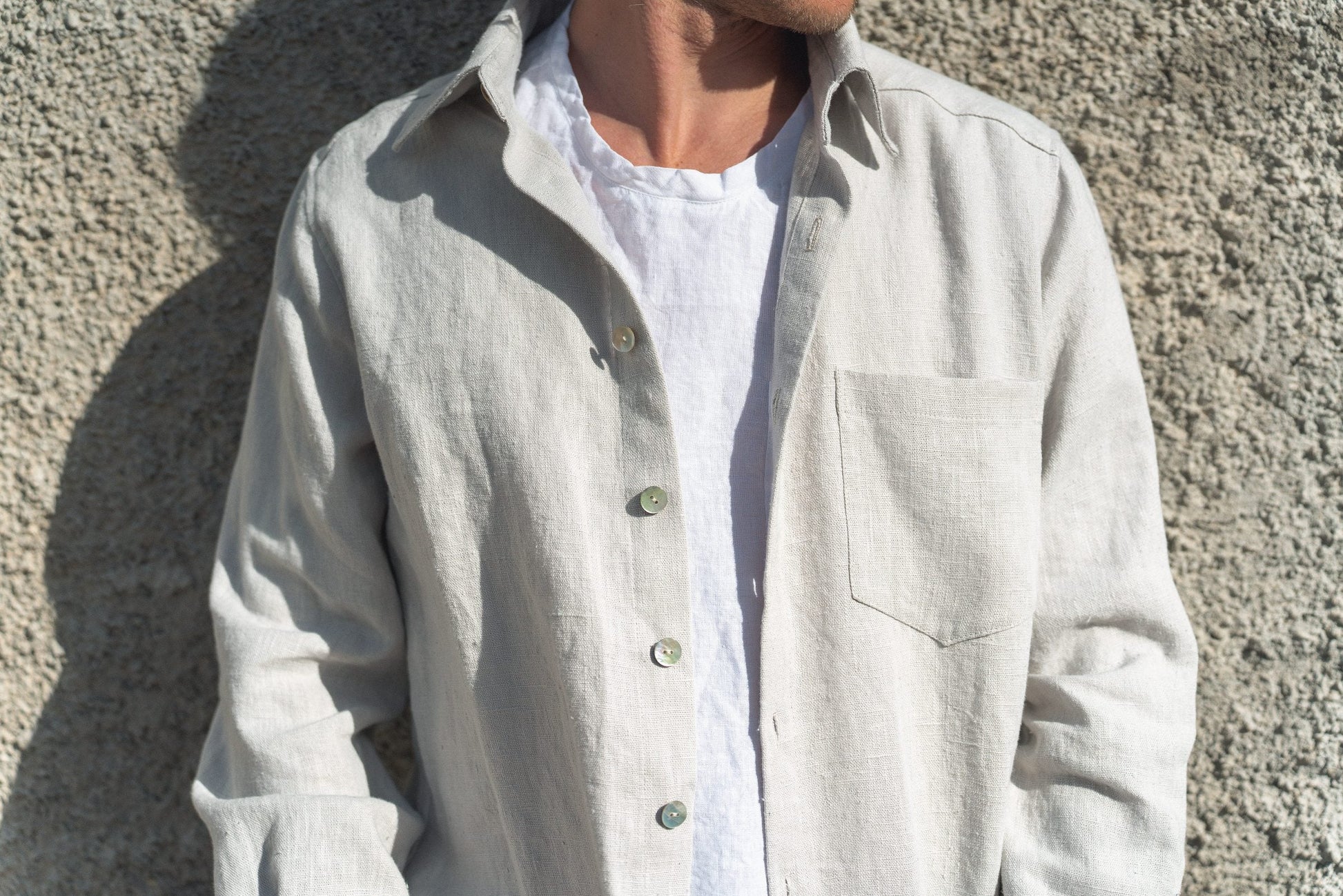 Thick linen: Long-Sleeve Classic Linen Shirt / Summer Jacket for Men Sewing Fiesta