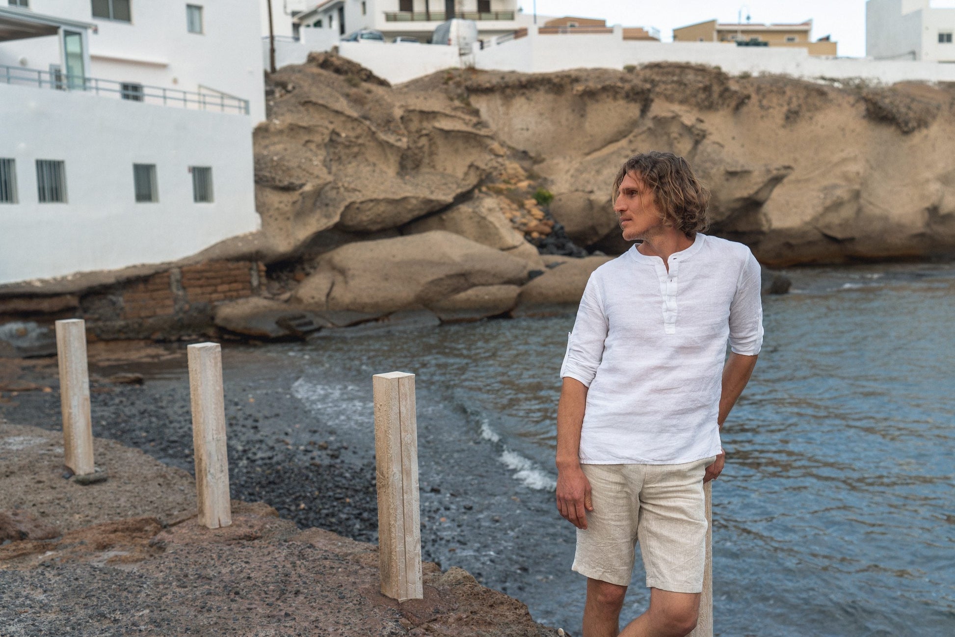 Men's Casual Linen Shirt with Rolled-Up Long Sleeves - Available in Multiple Colors Sewing Fiesta