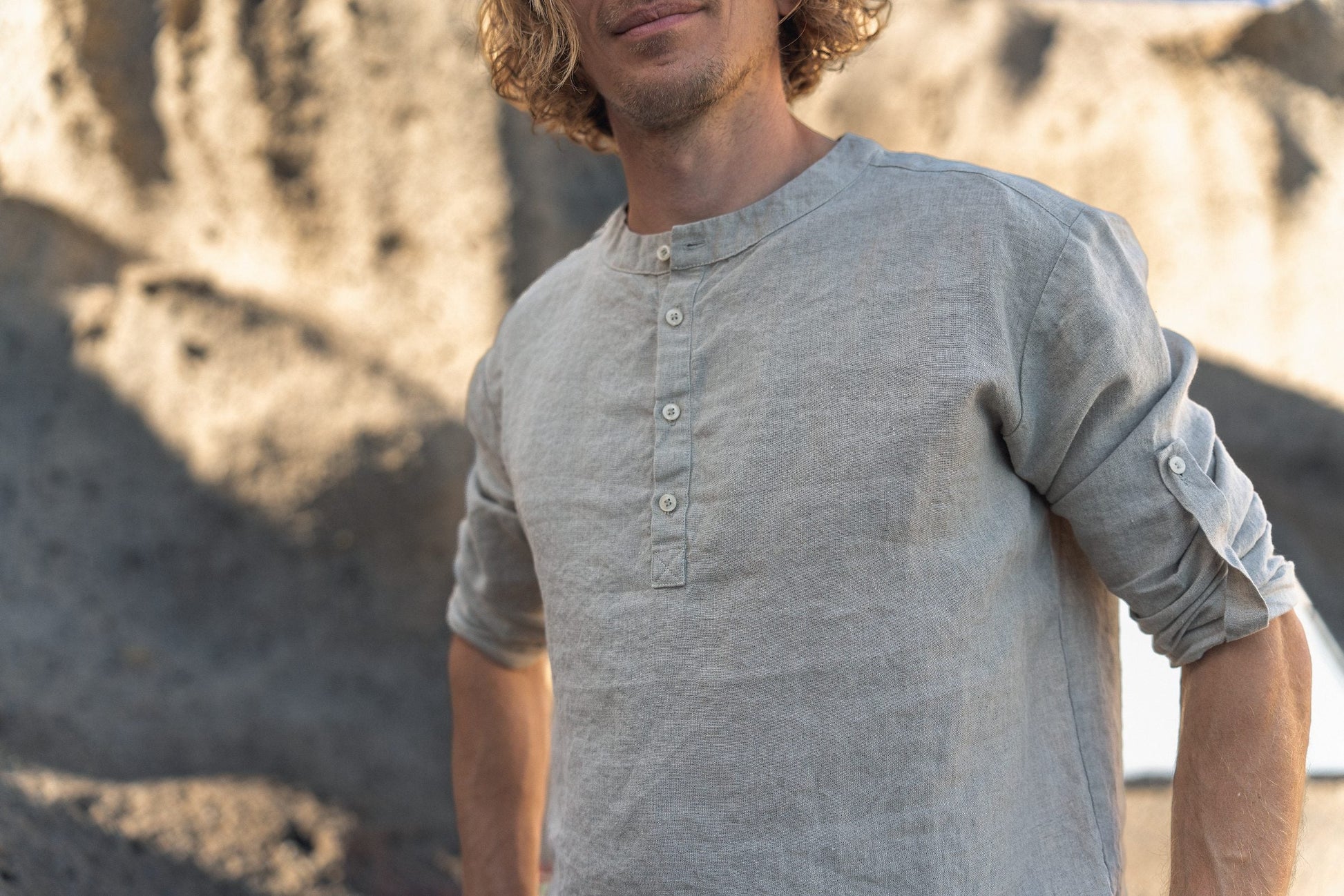 Men's Casual Linen Shirt with Rolled-Up Long Sleeves - Available in Multiple Colors Sewing Fiesta
