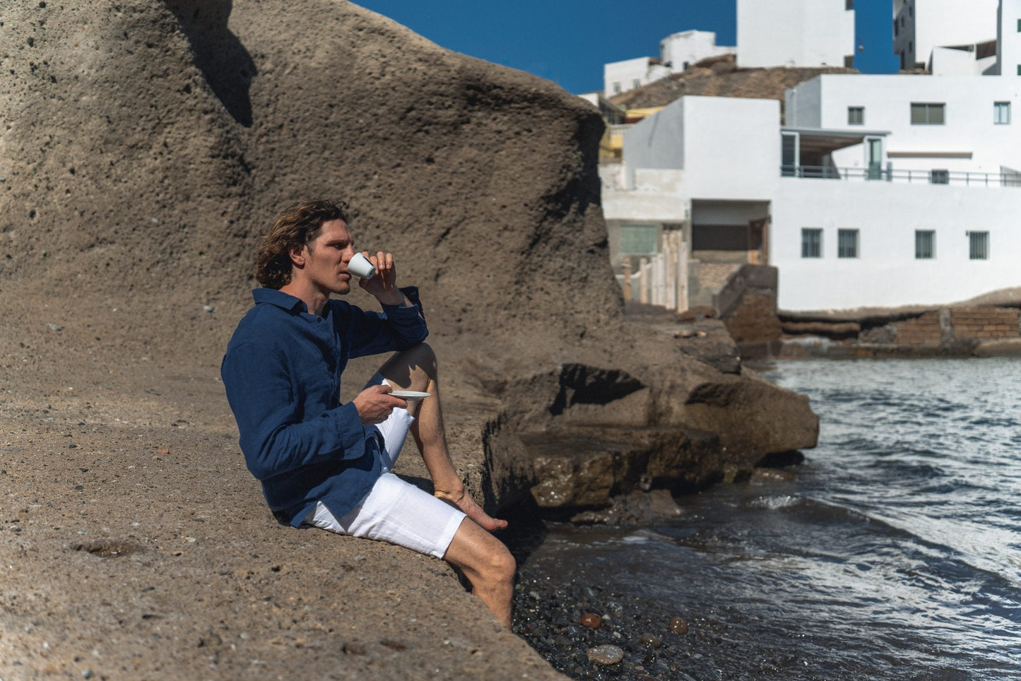 Men's White Natural Linen Bermuda Shorts with Pockets for Summer Wear Sewing Fiesta