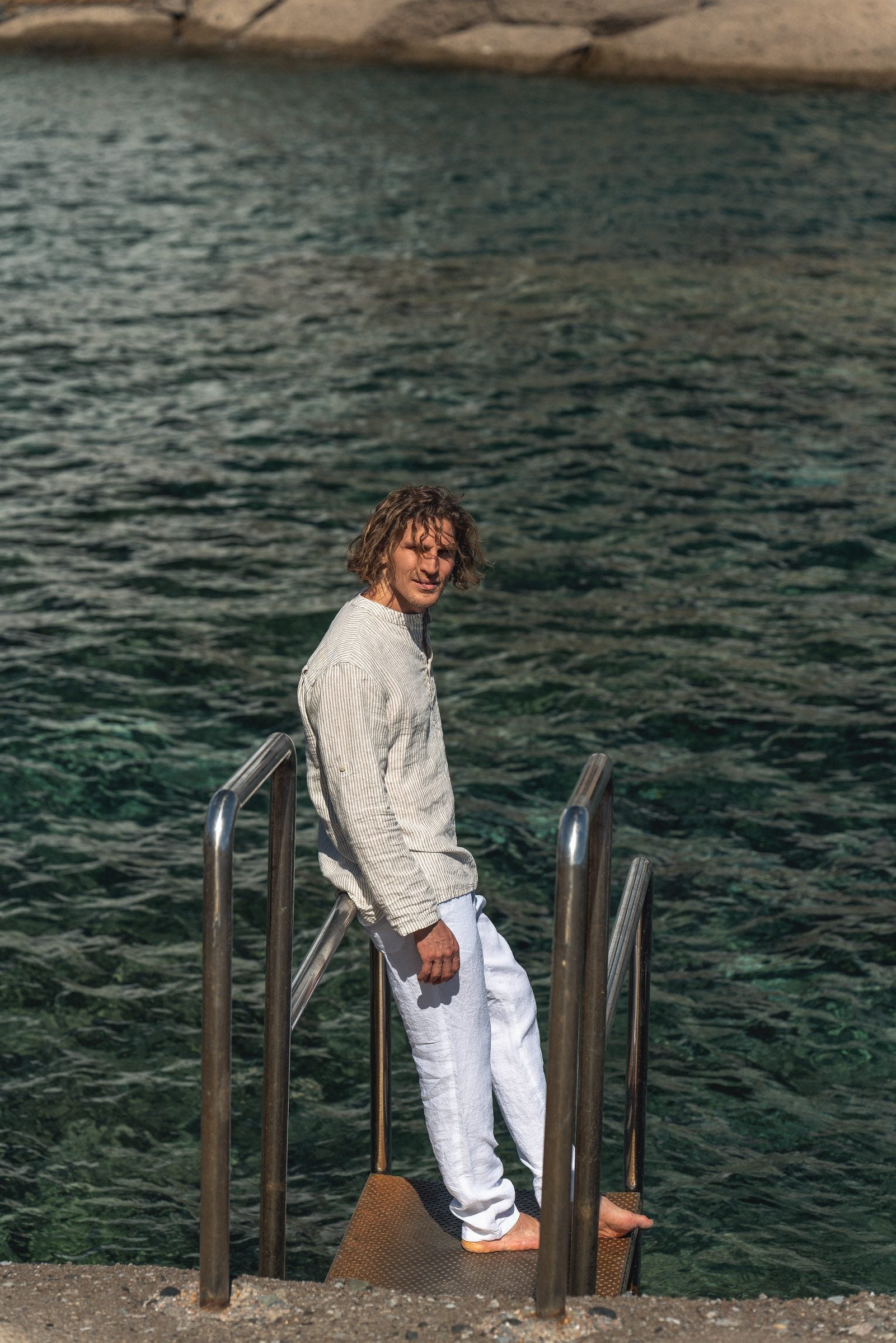 Men's White Linen Pants with Convenient Pockets Sewing Fiesta
