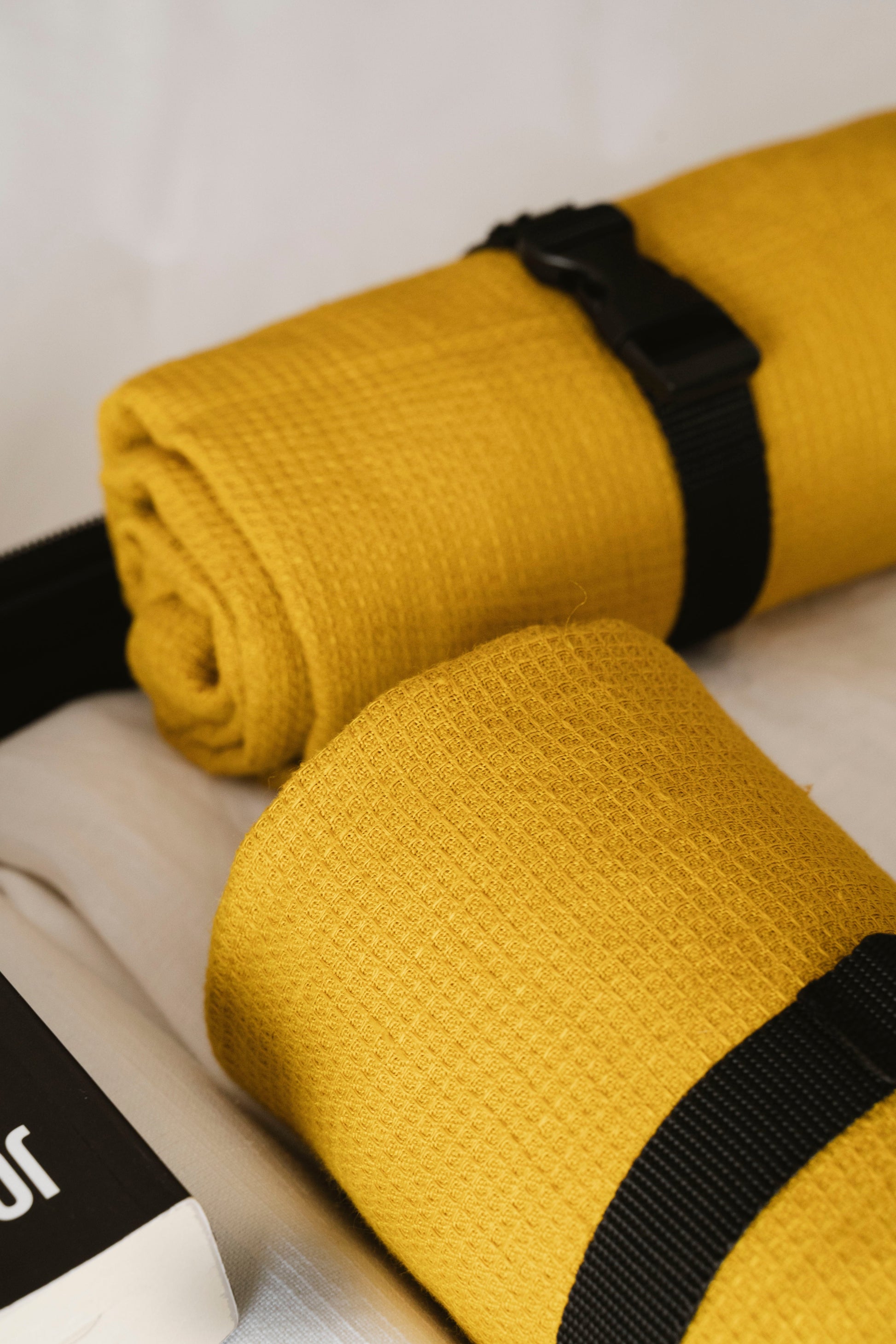 NEW COLOUR! Linen Travel Towel in Mustard Yellow – Waffle Weave, Lightweight & Quick-Drying – Eco-Friendly, Compact, and Soft – Perfect for Travel Sewing Fiesta
