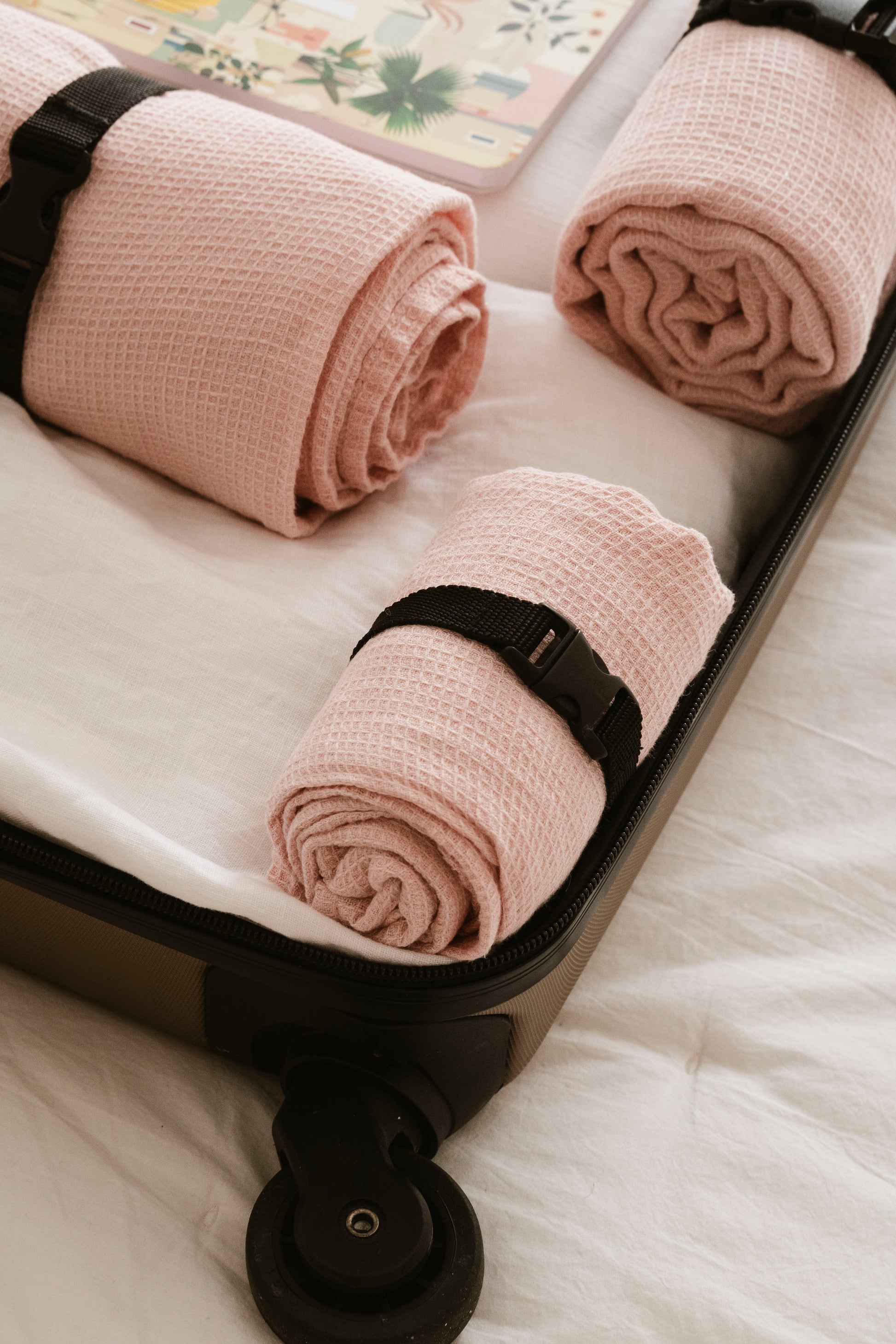 NEW COLOUR! Linen Waffle Travel Towel – Lightweight, Soft & Quick-Drying – Blush Pink / Dusty Rose Sewing Fiesta