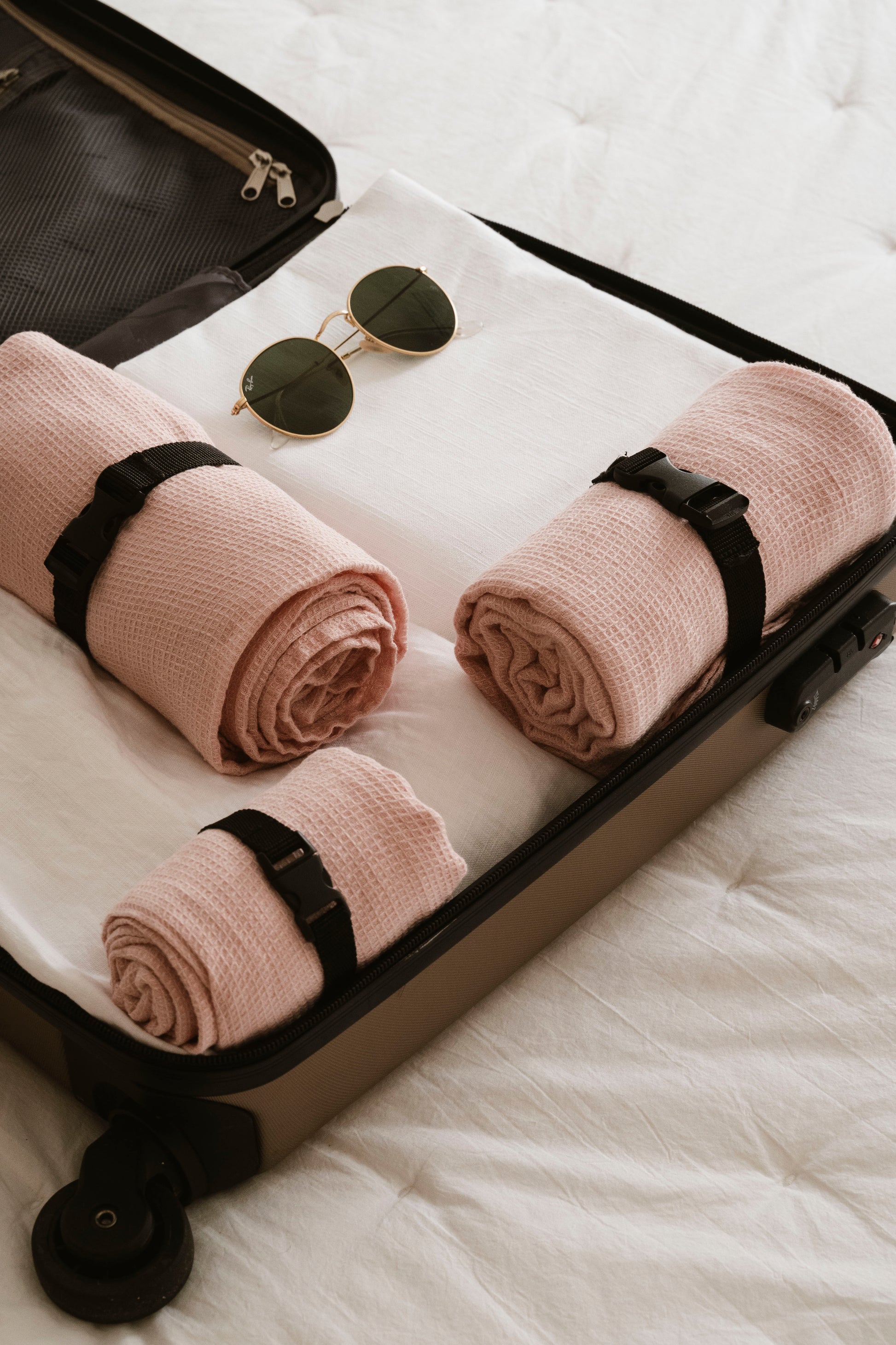 NEW COLOUR! Linen Waffle Travel Towel – Lightweight, Soft & Quick-Drying – Blush Pink / Dusty Rose Sewing Fiesta