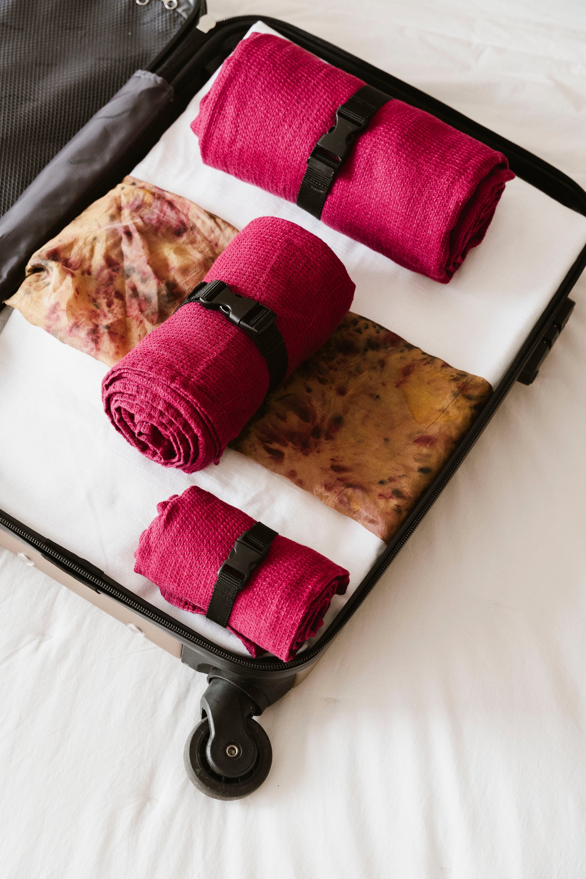 NEW! Linen Waffle Travel Towel – Raspberry Red & Berry Toned Sewing Fiesta