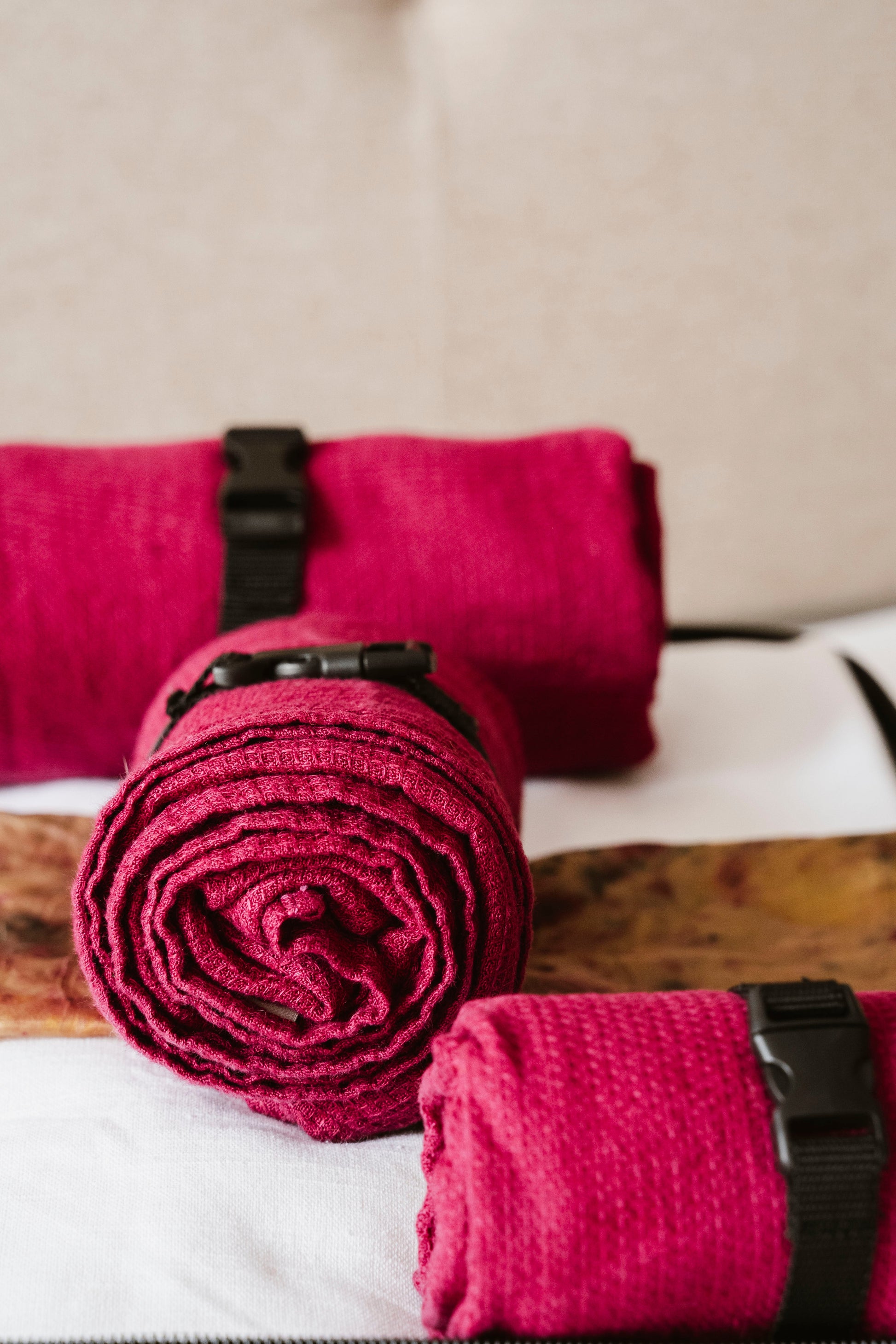 NEW! Linen Waffle Travel Towel – Raspberry Red & Berry Toned Sewing Fiesta