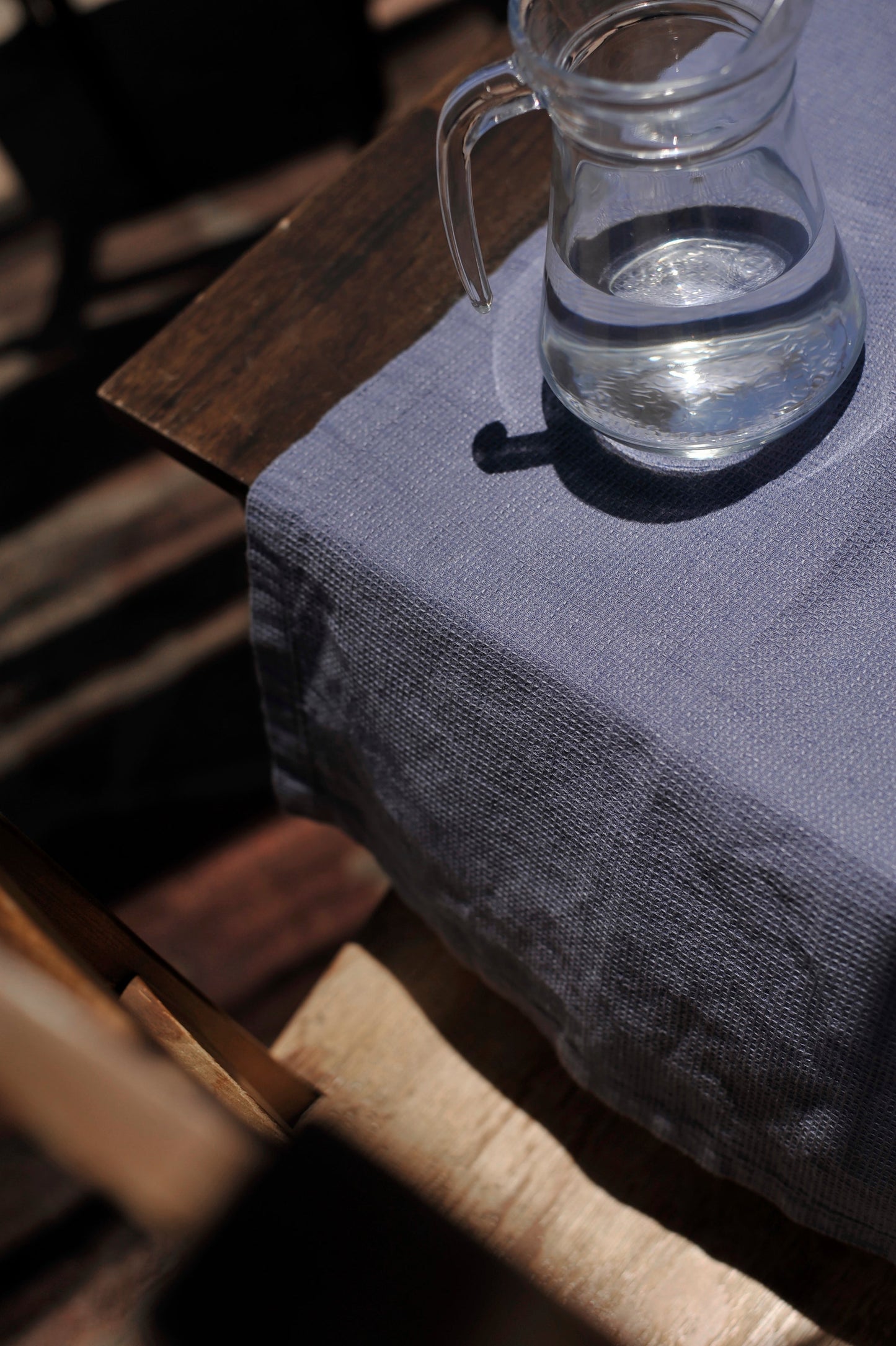 Linen Table Runner Small Waffle Wave Blue