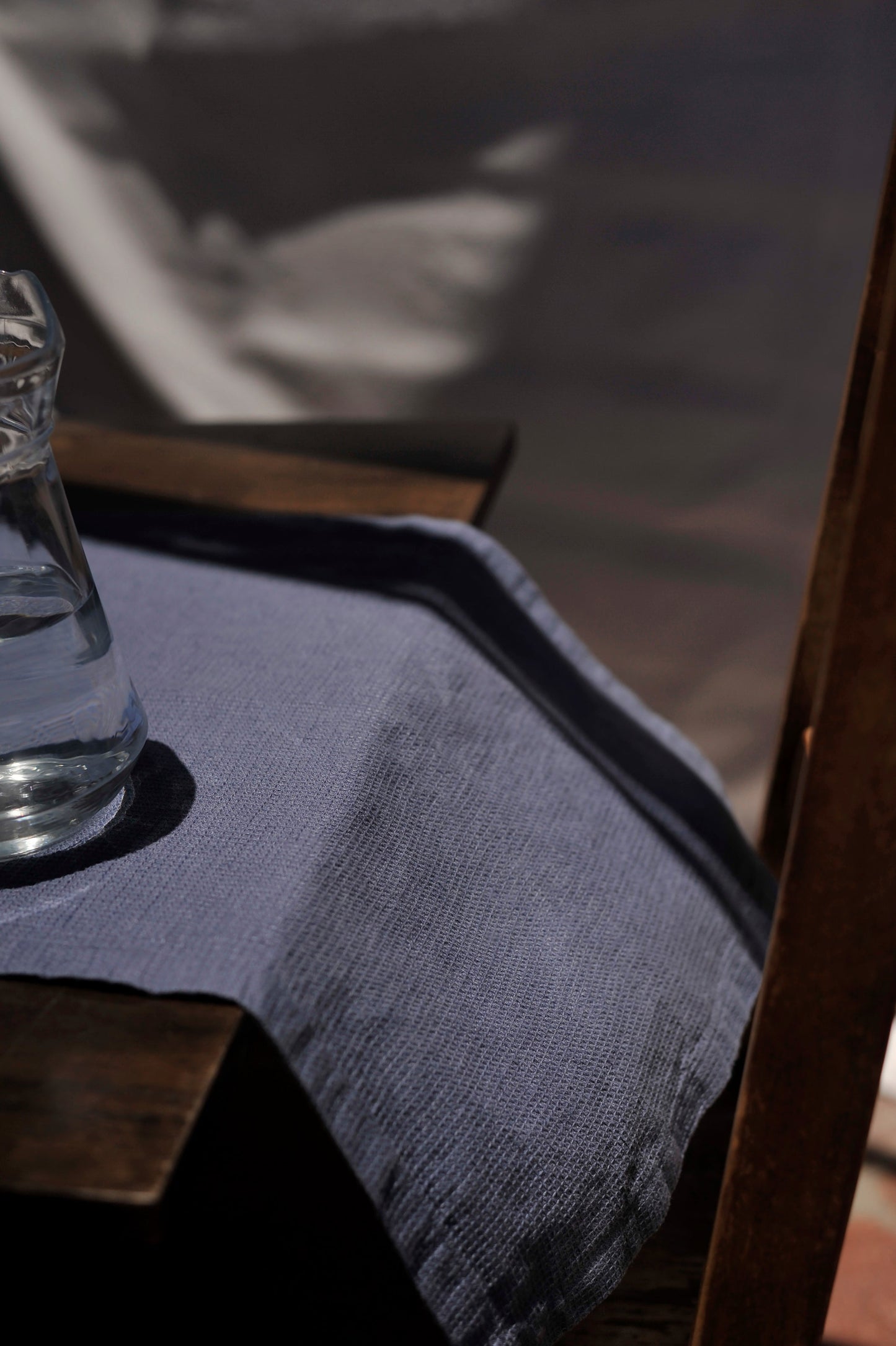 Linen Table Runner Small Waffle Wave Blue