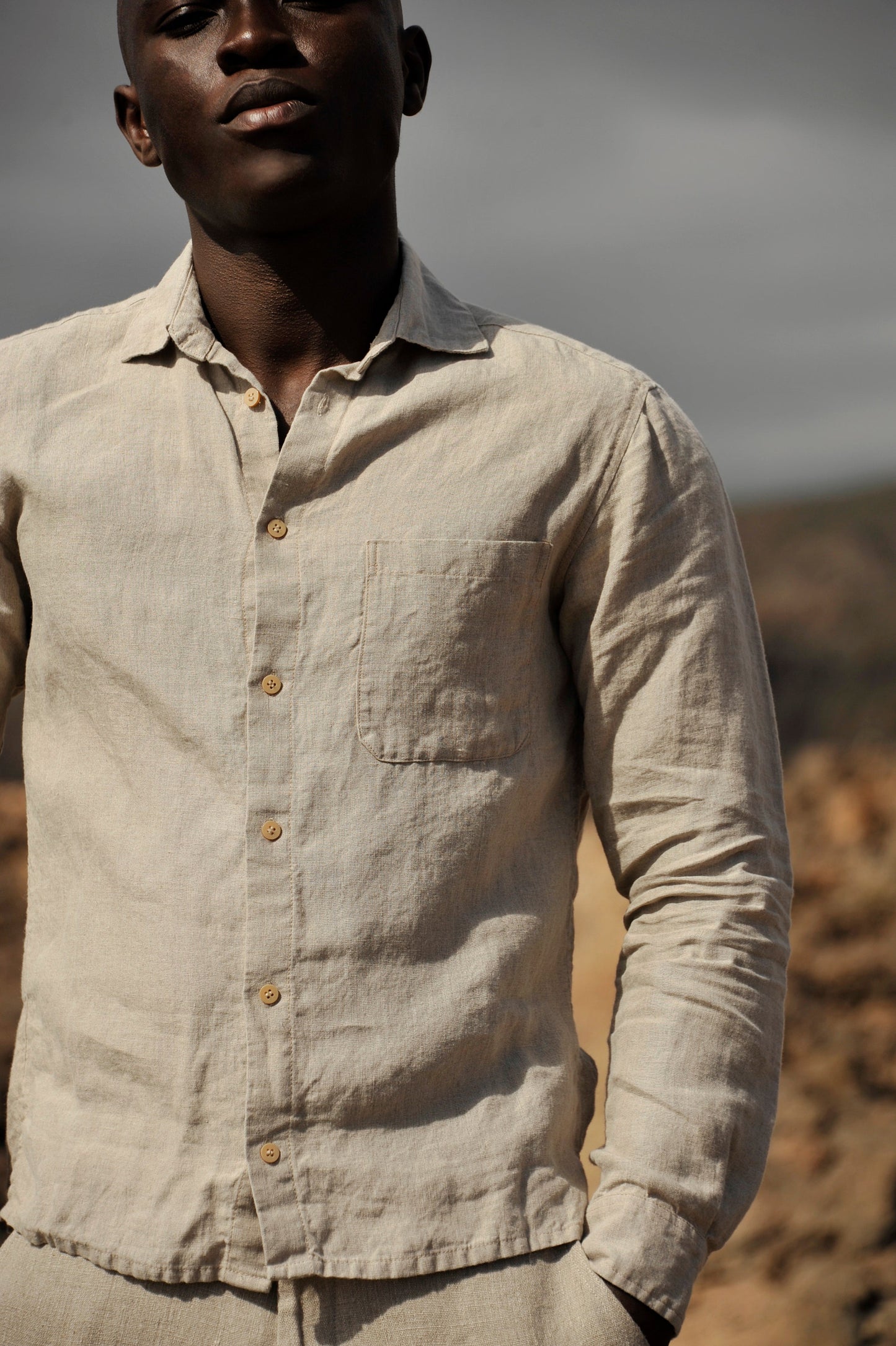 Long Sleeve Natural Linen Man Shirt Sewing Fiesta