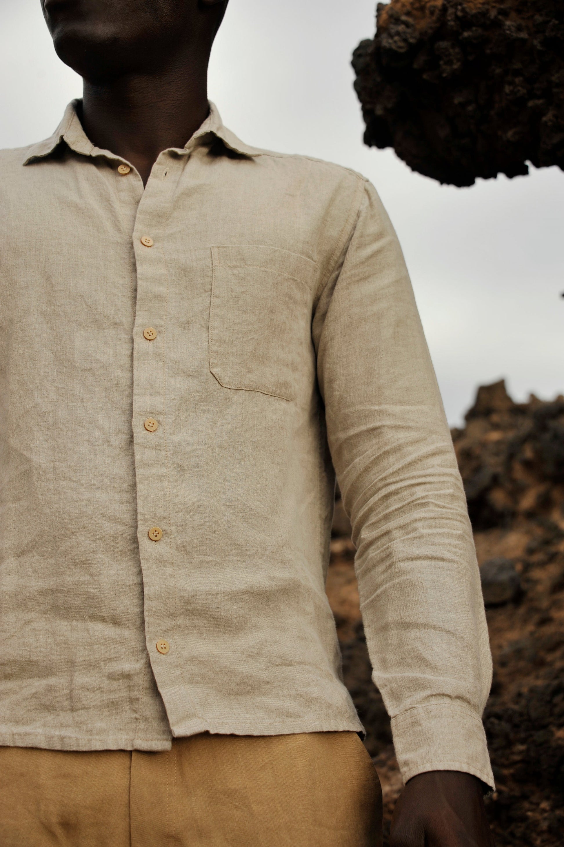 Long Sleeve Natural Linen Man Shirt Sewing Fiesta