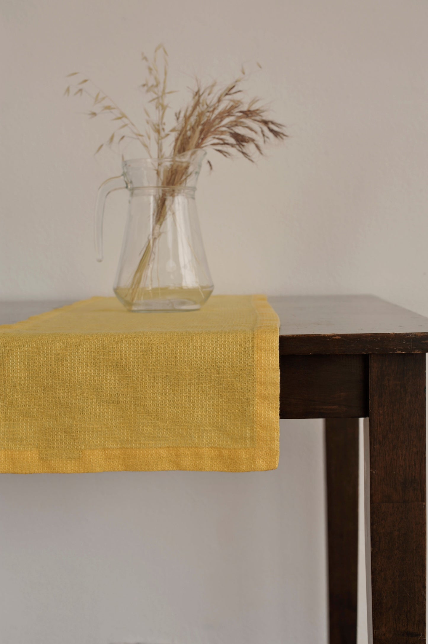 Linen Table Runner Small Waffle Wave Blue