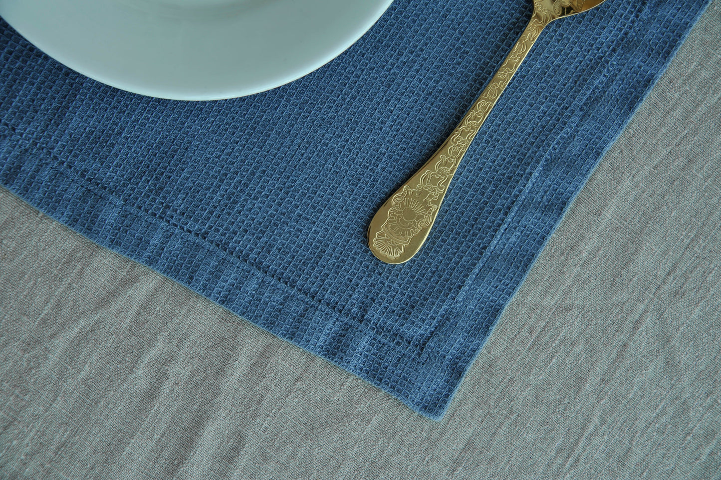 Small Waffle Wave Linen Napkins Navy Blue