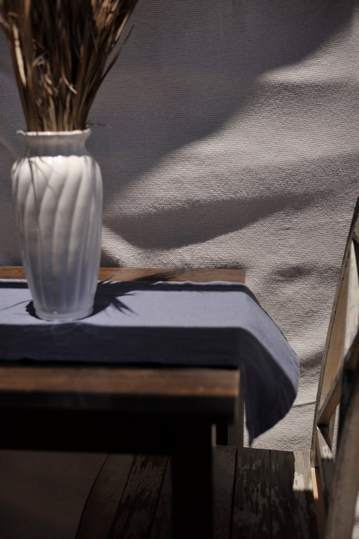 Linen Table Runner Small Waffle Wave Blue