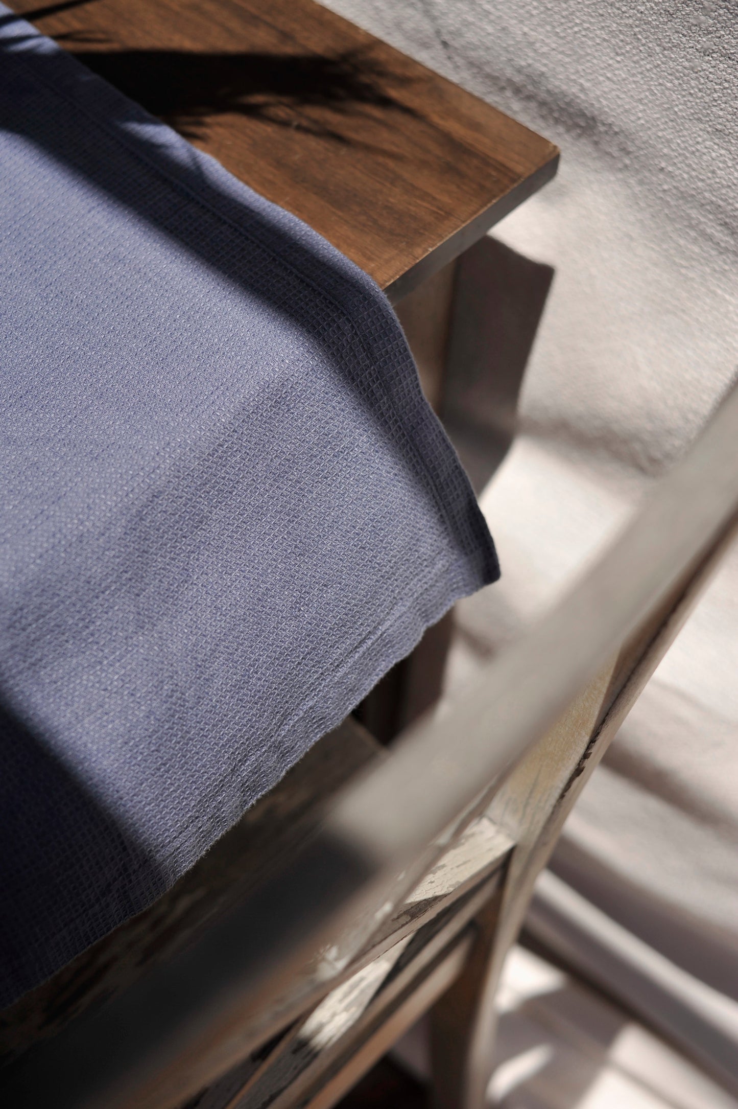Linen Table Runner Small Waffle Wave Blue
