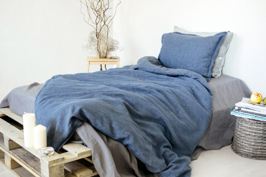 Linen duvet cover Blue / Grey melange