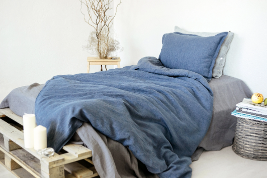 Linen duvet cover Blue / Grey melange