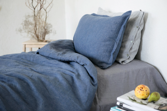 Linen duvet cover Blue / Grey melange