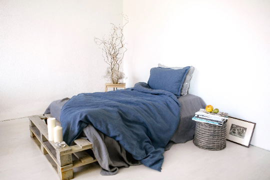 Linen duvet cover Blue / Grey melange