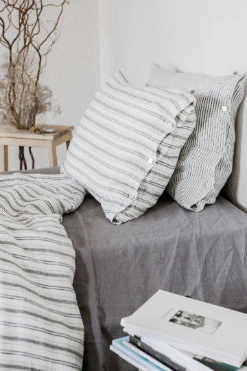 Linen pillowcase Off - White / Blue / Grey striped