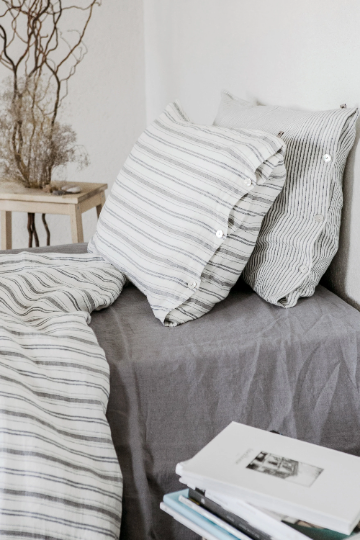 Linen pillowcase Off - White / Blue / Grey striped Sewing Fiesta