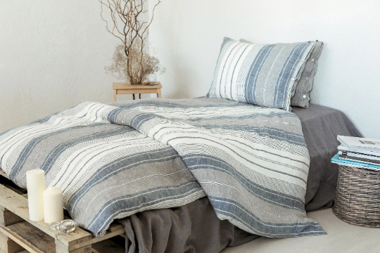 Linen pillowcase Off - White / Blue / Grey striped