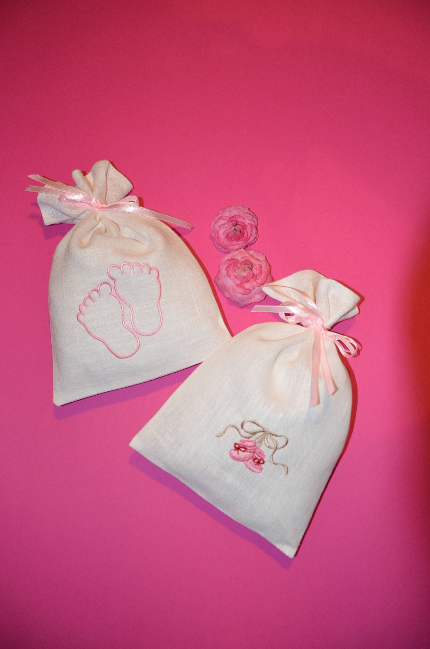 Linen gift bag embroidered baby shower
