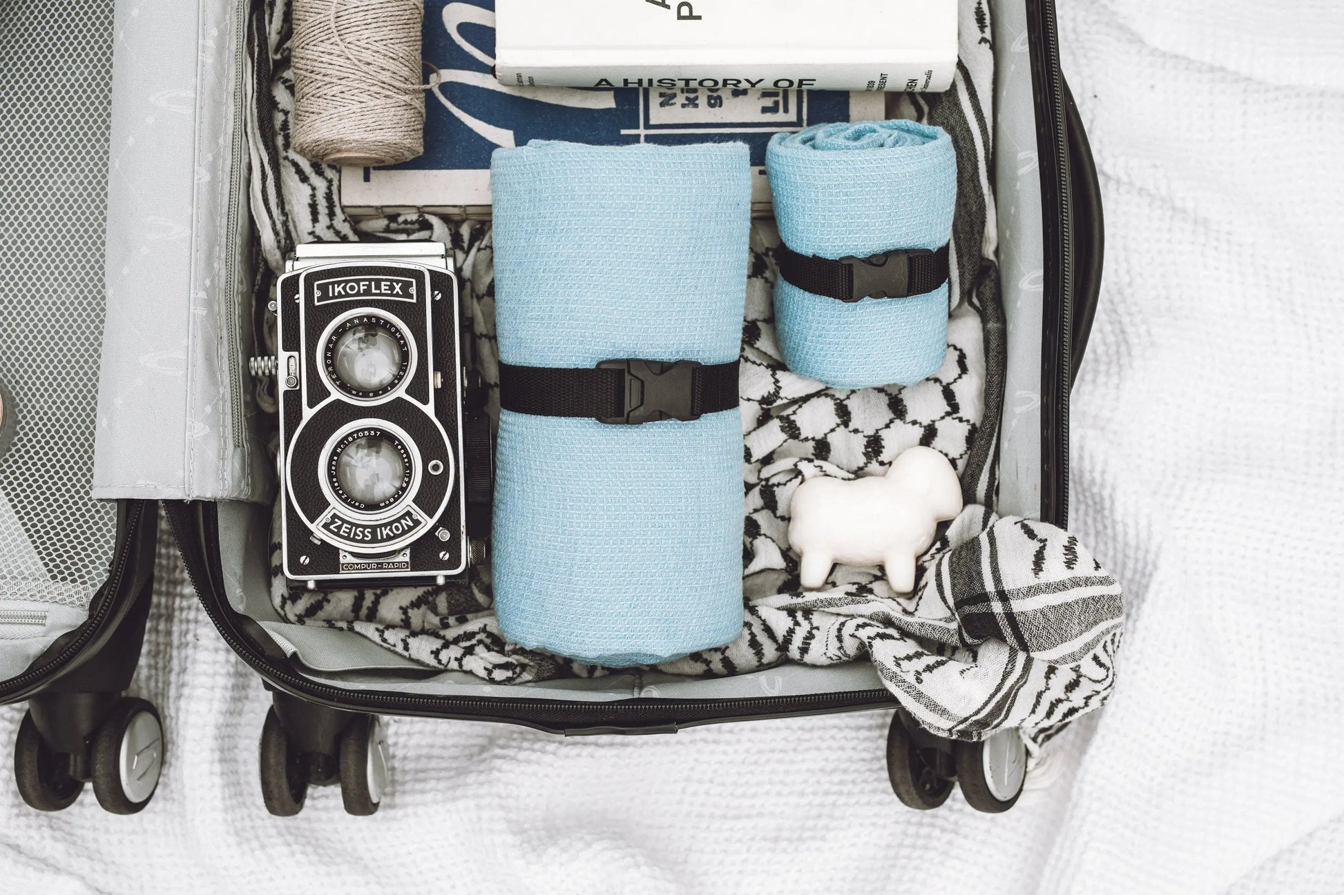 Linen Waffle Travel Towel Light blue Sewing Fiesta