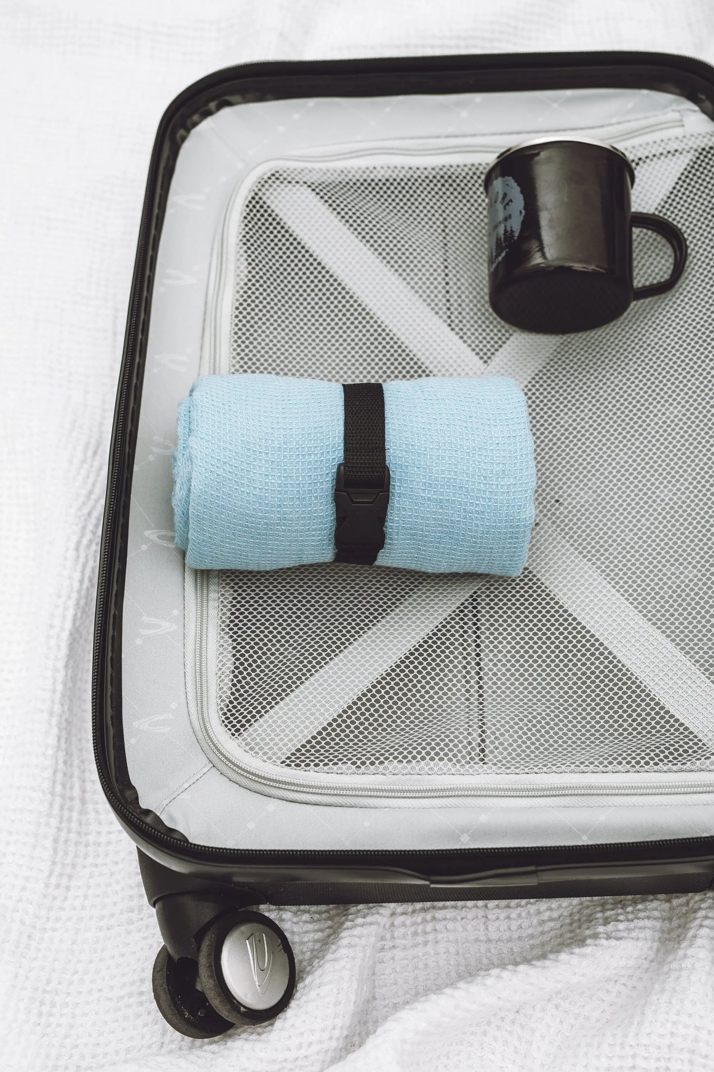 Linen Waffle Travel Towel Light blue