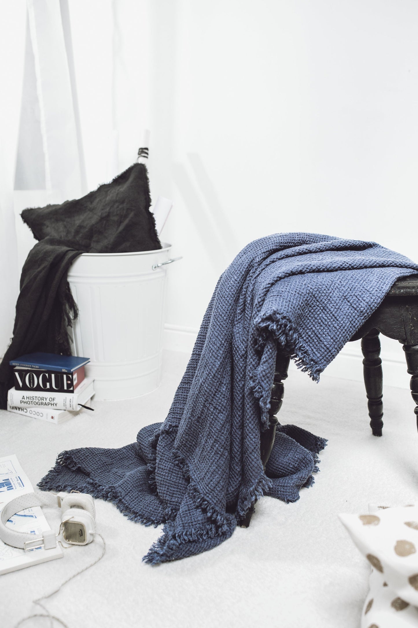Linen Waffle Blanket Blue