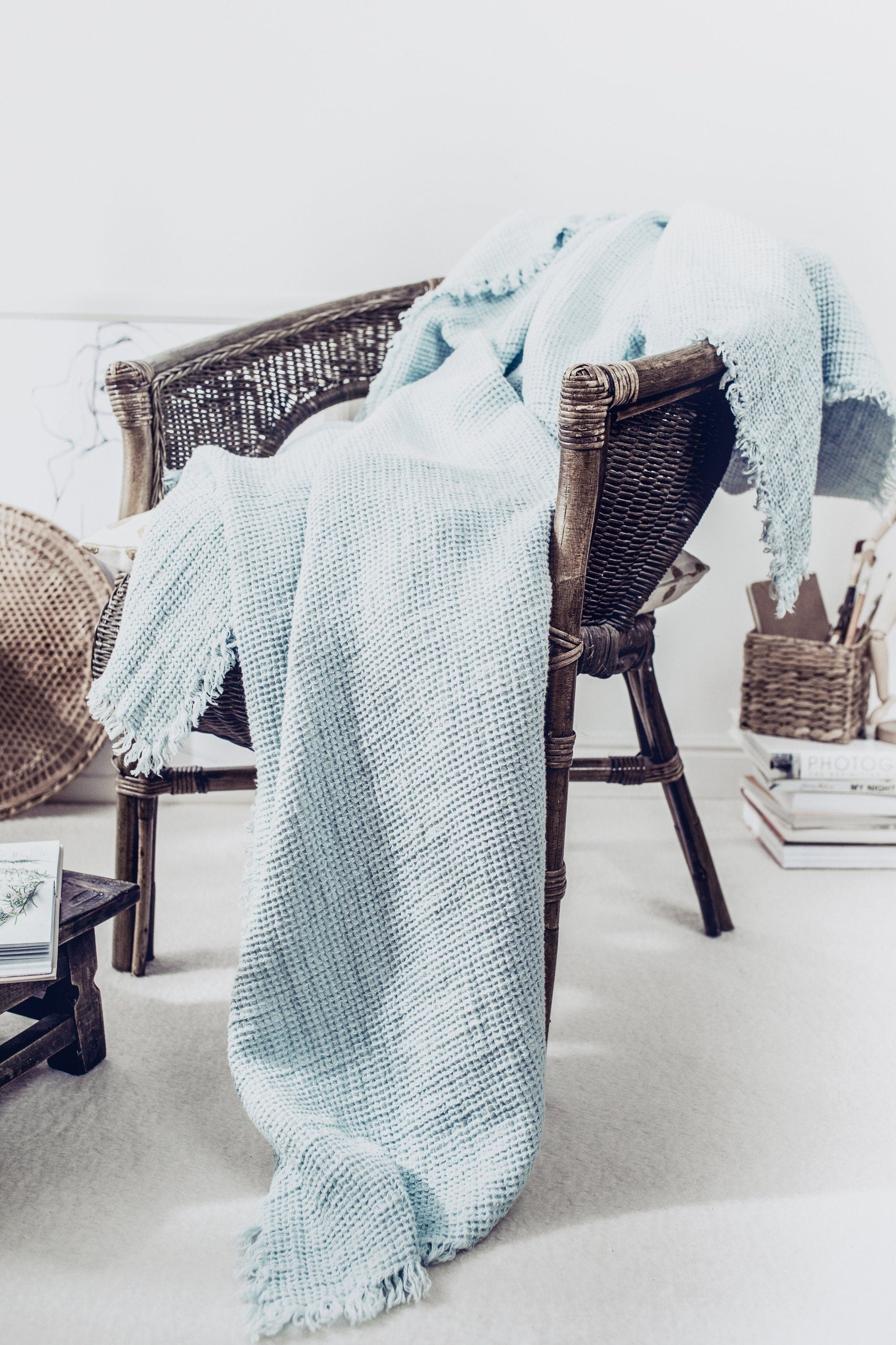 Linen Waffle Blanket Light Blue Sewing Fiesta