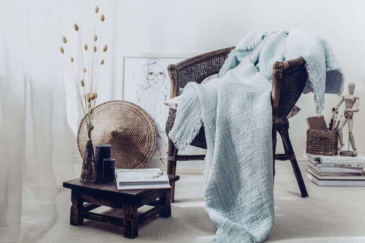 Linen Waffle Blanket Light Blue Sewing Fiesta