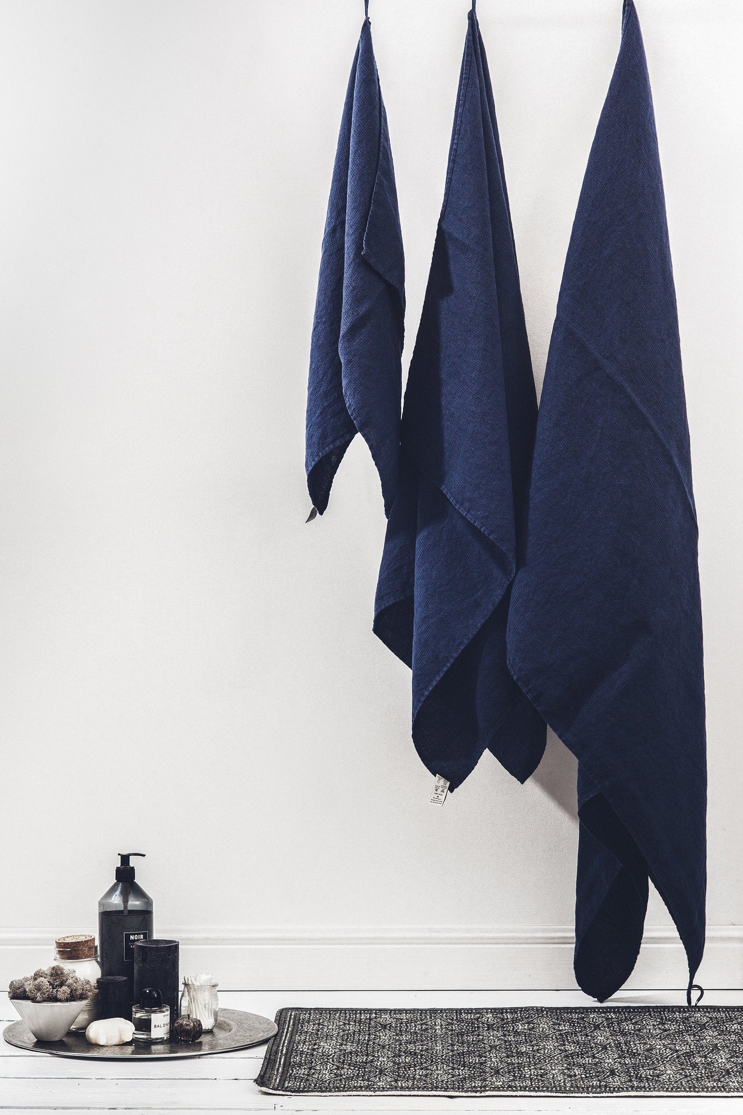 Linen Waffle Travel Towel Blue