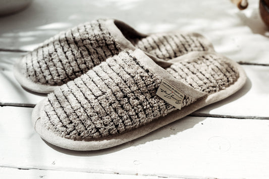 Linen Slippers Soft Natural Black Sewing Fiesta