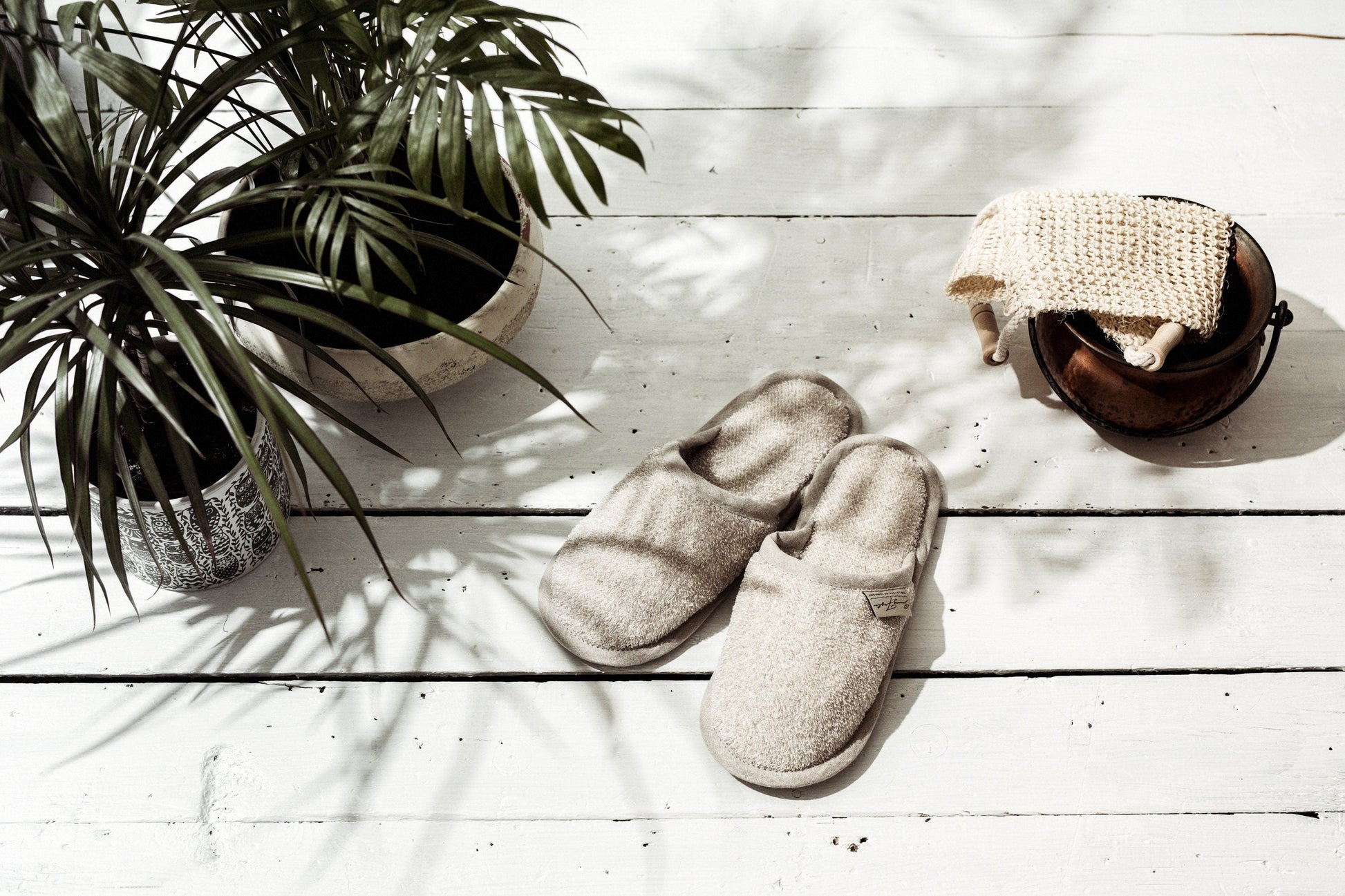 Linen Slippers Natural White Rough Sewing Fiesta
