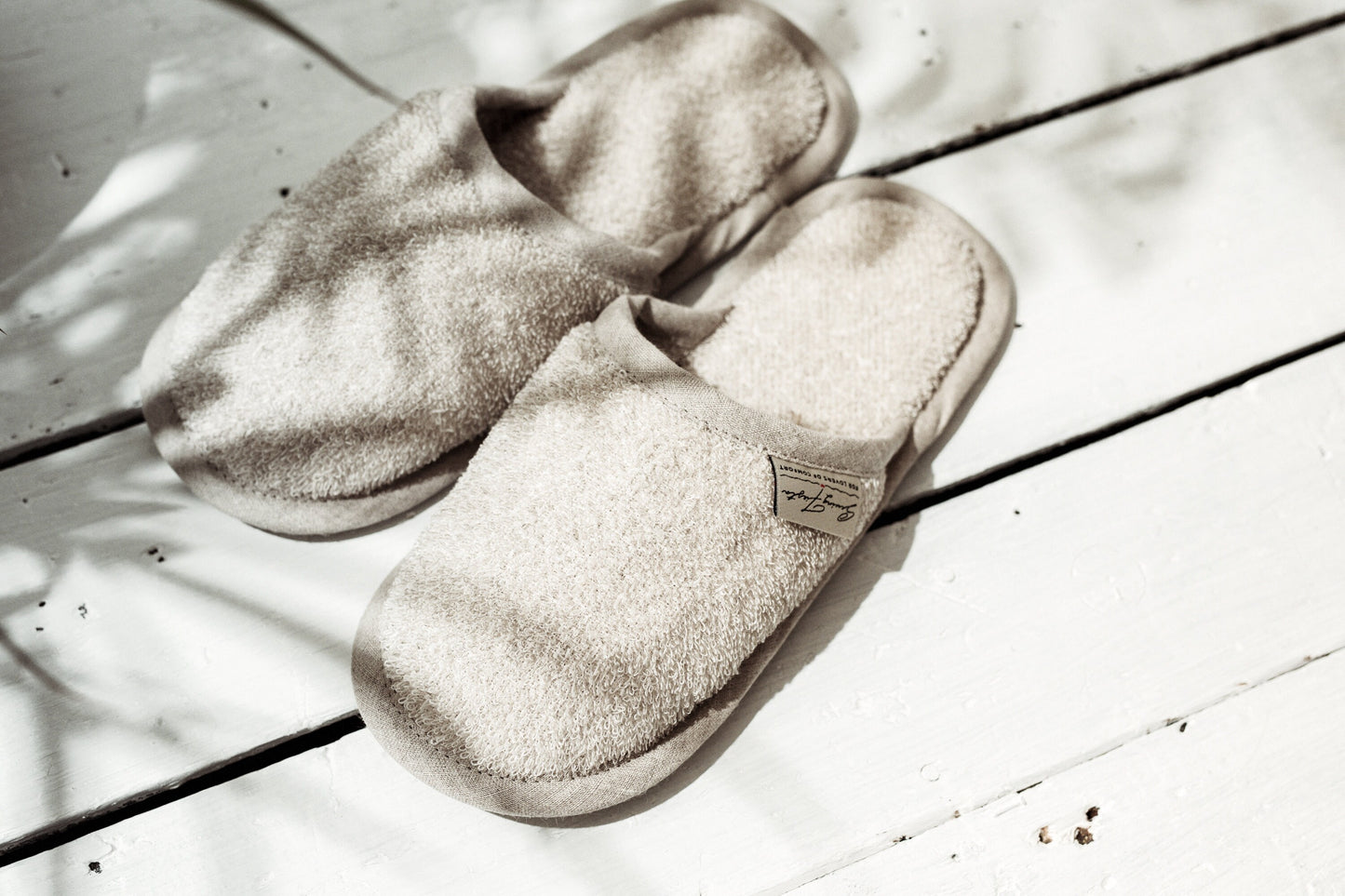 Linen Slippers Natural White Rough