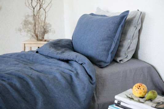 Linen Pillowcase Navy Blue with flap Stone Washed Sham Pillow Case Cover Cushion Super Soft, Lithuanian linen Sewing Fiesta