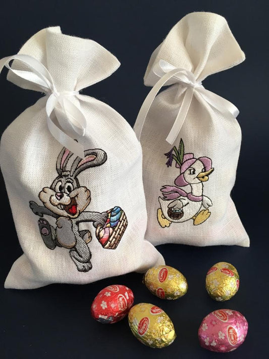 Linen Embroidered Easter gift bags