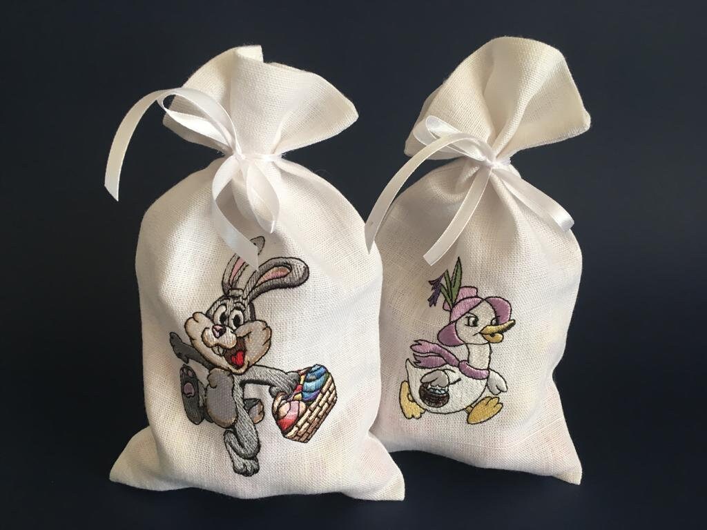 Linen Embroidered Easter gift bags