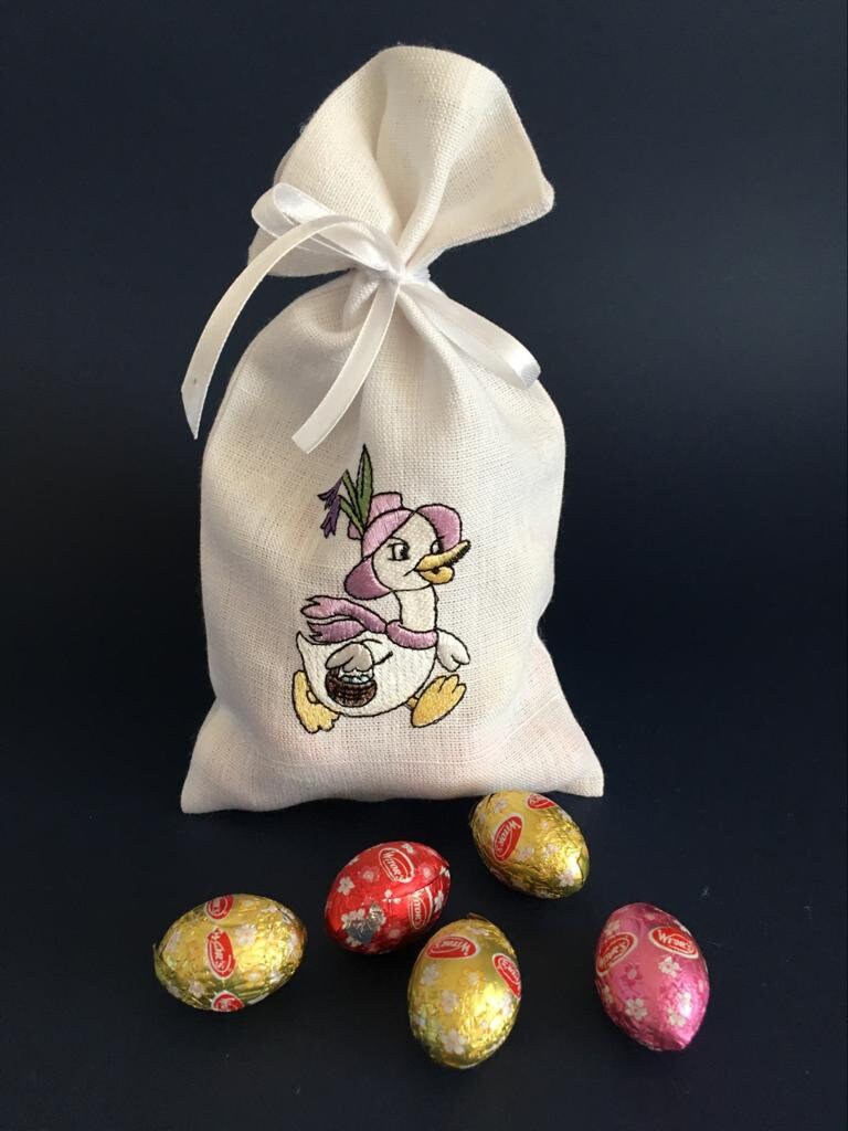 Linen Embroidered Easter gift bags