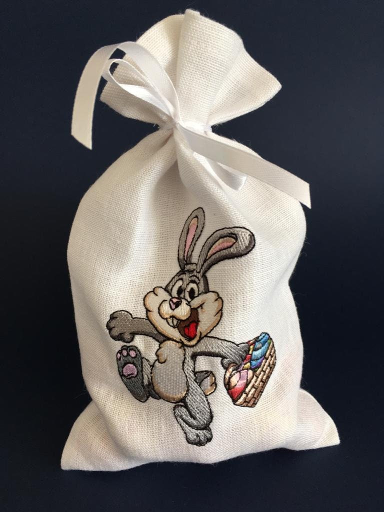 Linen Embroidered Easter gift bags