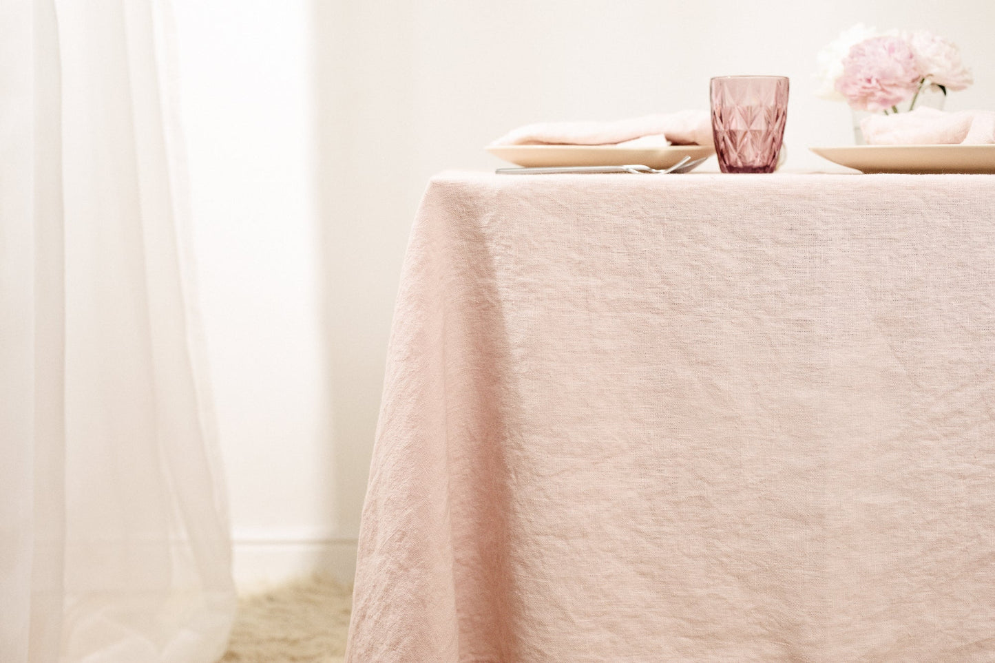 Linen tablecloth rustic pink