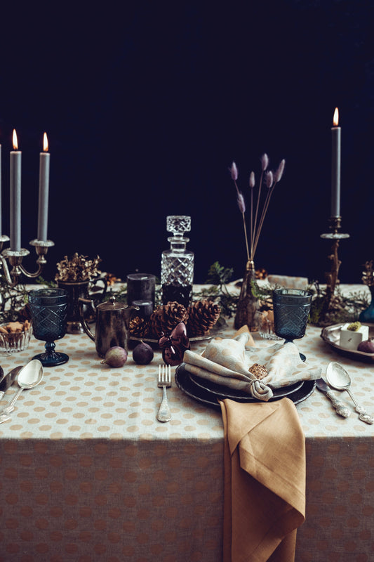 Linen table set for Christmas